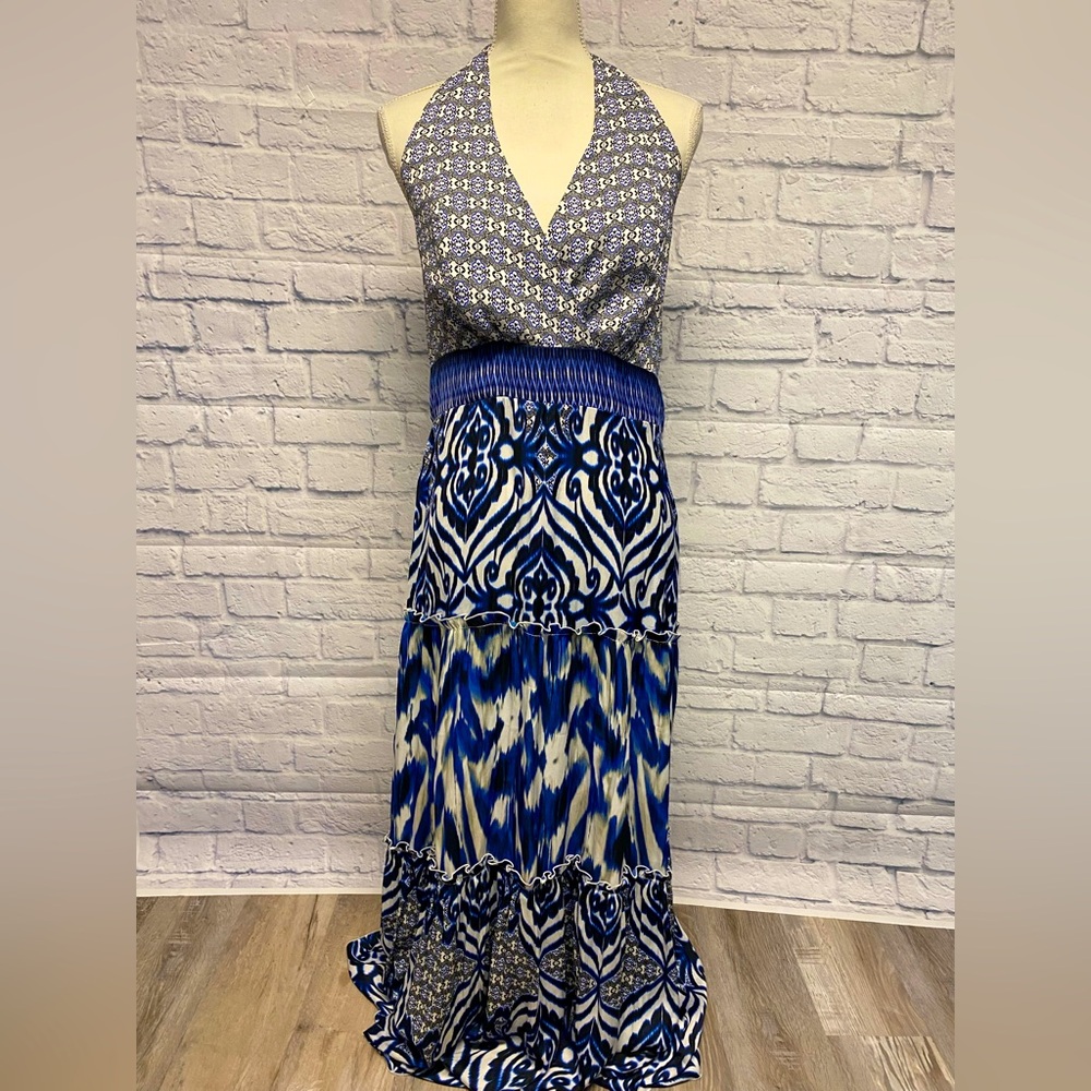 Eva Mendes for NY & Co Halter Tiered Maxi Dress Size Large